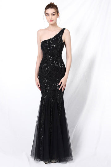 Vestido de baile de sereia one ombro com apliques